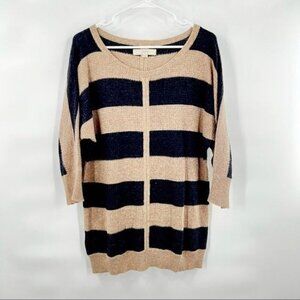 Loft rabbit hair wool blend long sleeve sweater top M striped brown black